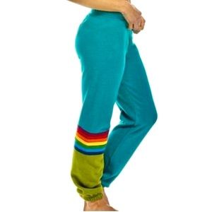 Aviator Nation Teal Rainbow Stitch Sweatpants - Small